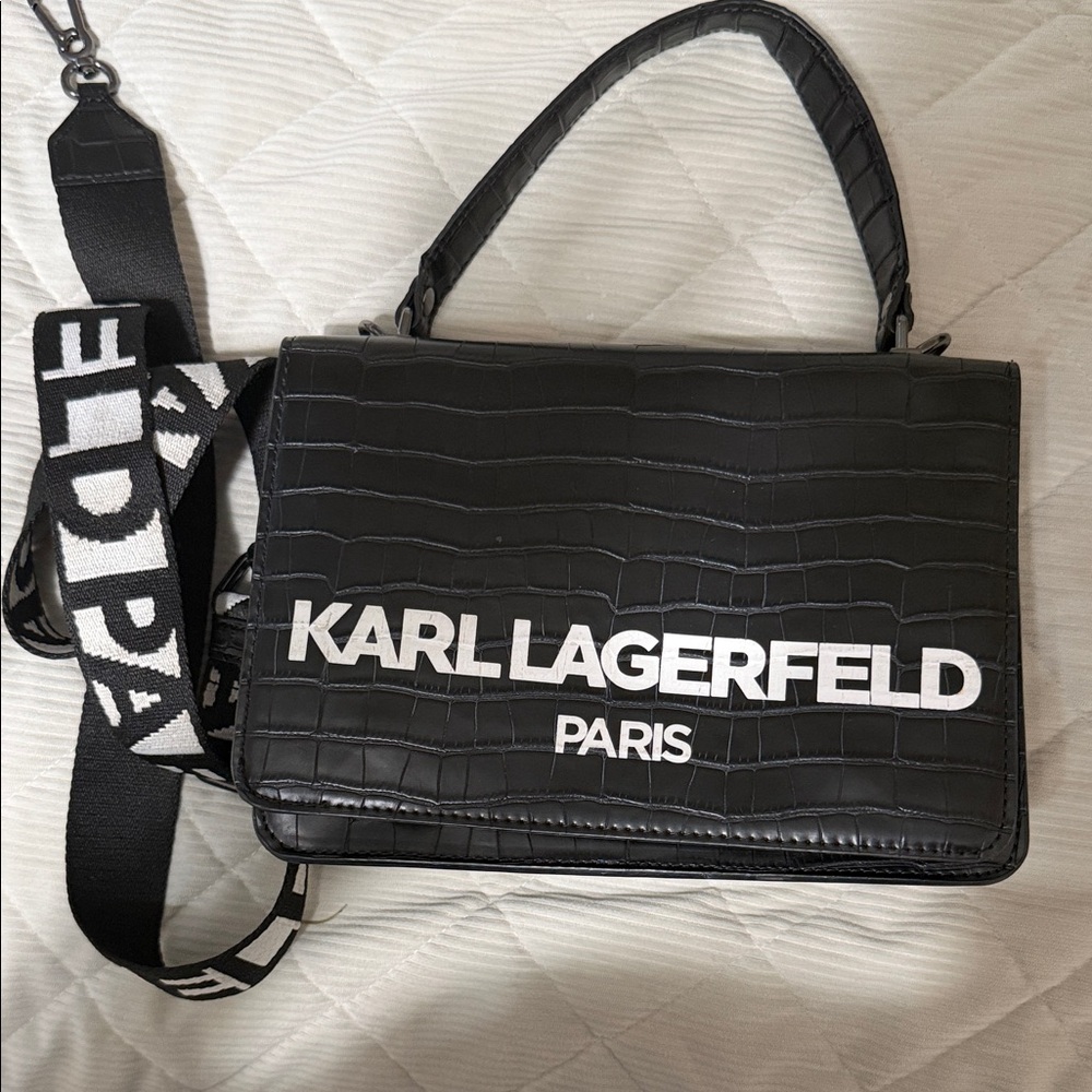 Karl Lagerfeld Black Embossed Shoulder Bag
